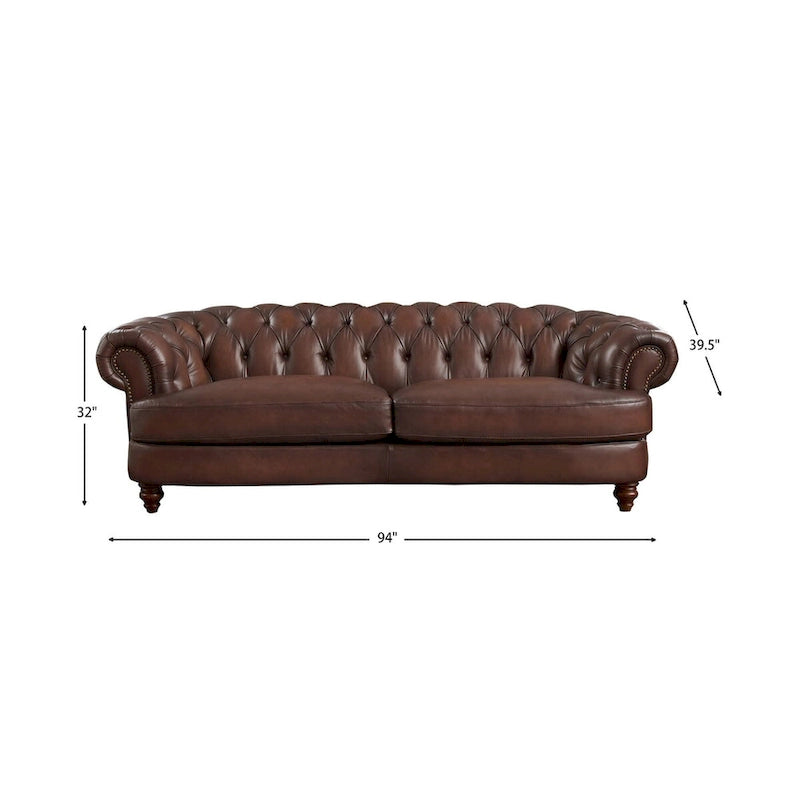 Canapé Chesterfield Newport Hydeline en cuir pleine fleur avec plumes, mousse à mémoire de forme et ressorts