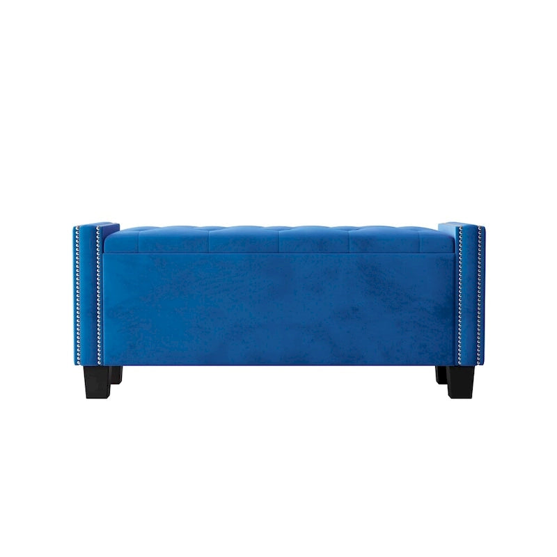 Banc ottoman de rangement rembourré en velours avec motif à rivets
