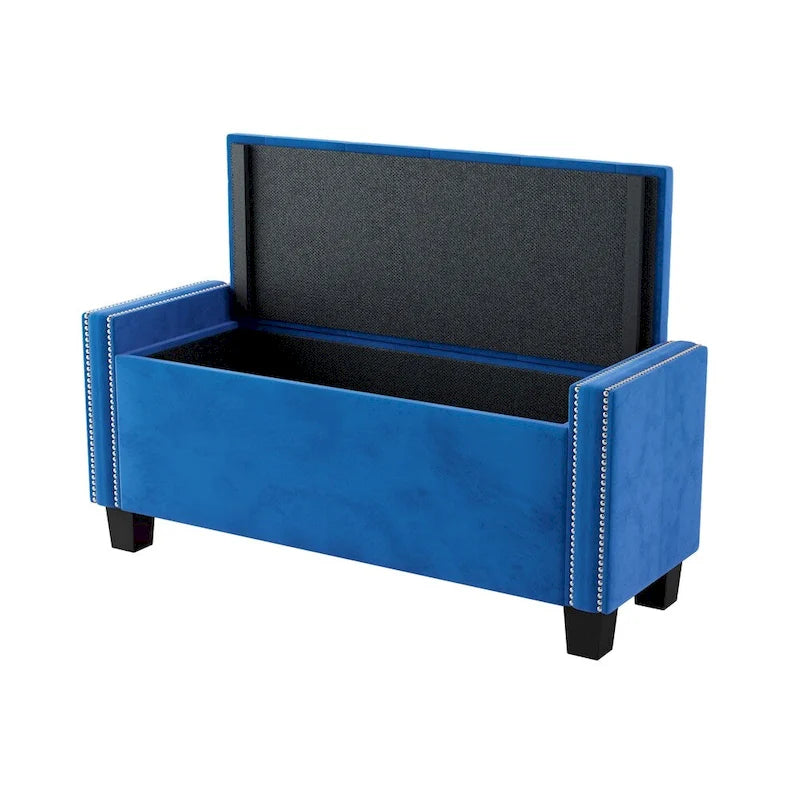 Banc ottoman de rangement rembourré en velours avec motif à rivets