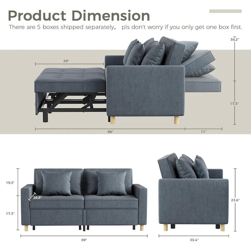 AECOJOY 3-in-1-Schlafsofa, Doppelschlafsessel und Schlafstuhl