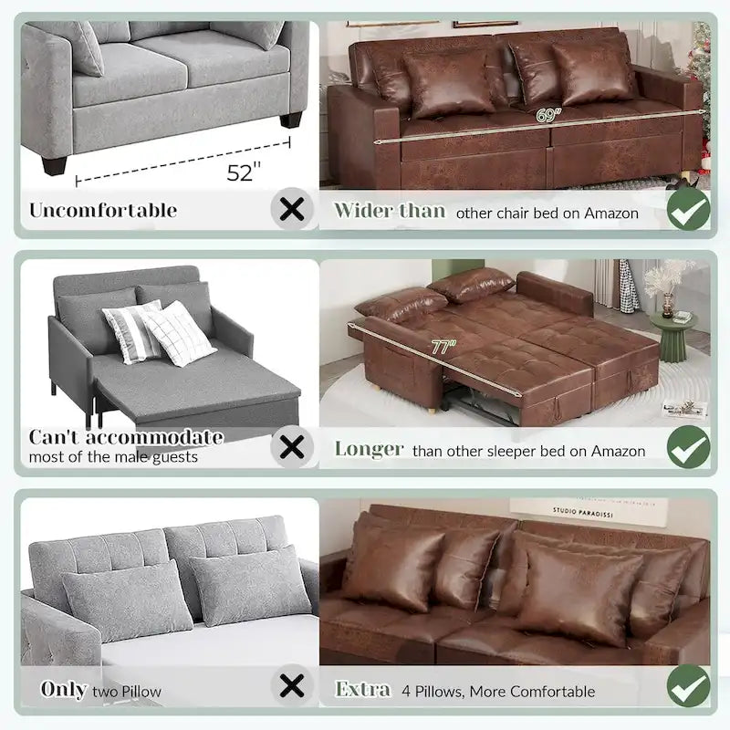 AECOJOY 3-in-1-Schlafsofa, Doppelschlafsessel und Schlafstuhl