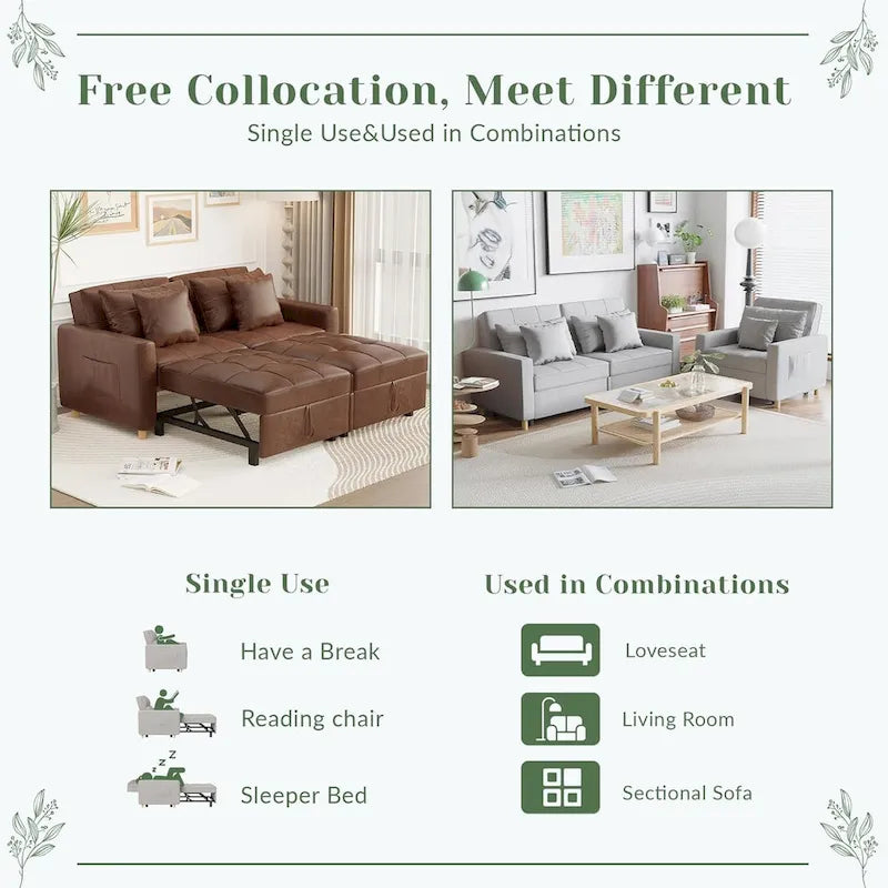 AECOJOY 3-in-1-Schlafsofa, Doppelschlafsessel und Schlafstuhl