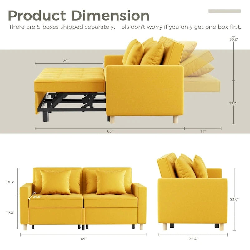 AECOJOY 3-in-1-Schlafsofa, Doppelschlafsessel und Schlafstuhl