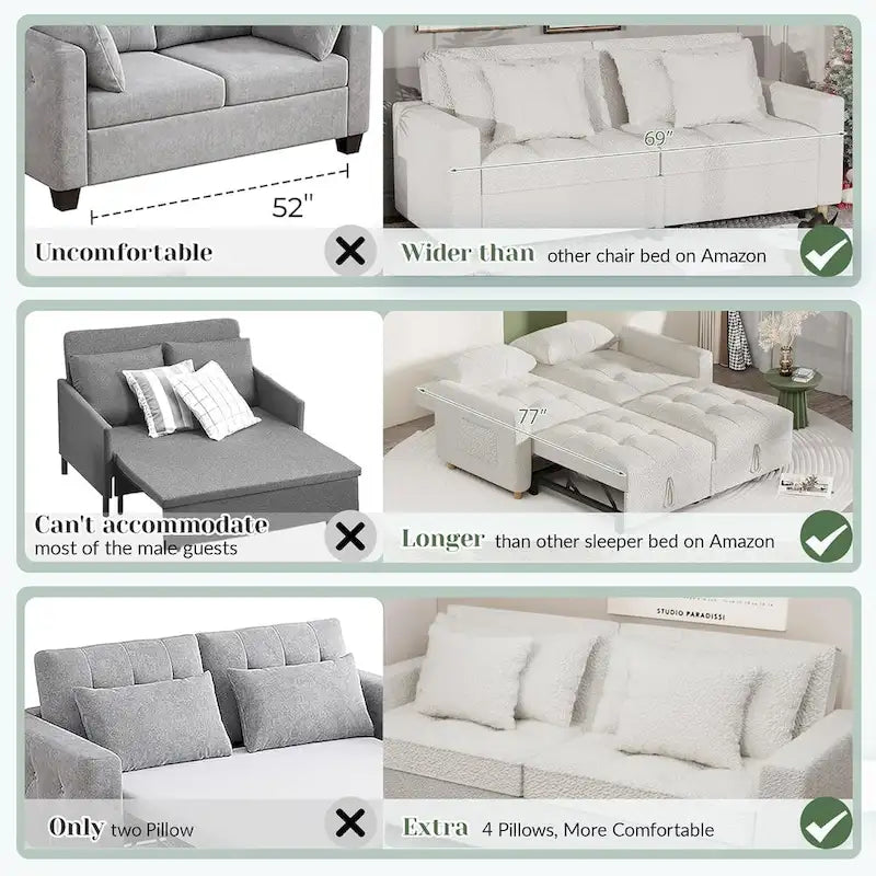 AECOJOY 3-in-1-Schlafsofa, Doppelschlafsessel und Schlafstuhl