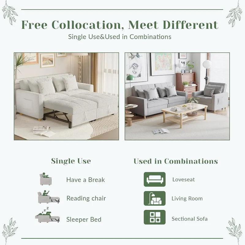 AECOJOY 3-in-1-Schlafsofa, Doppelschlafsessel und Schlafstuhl