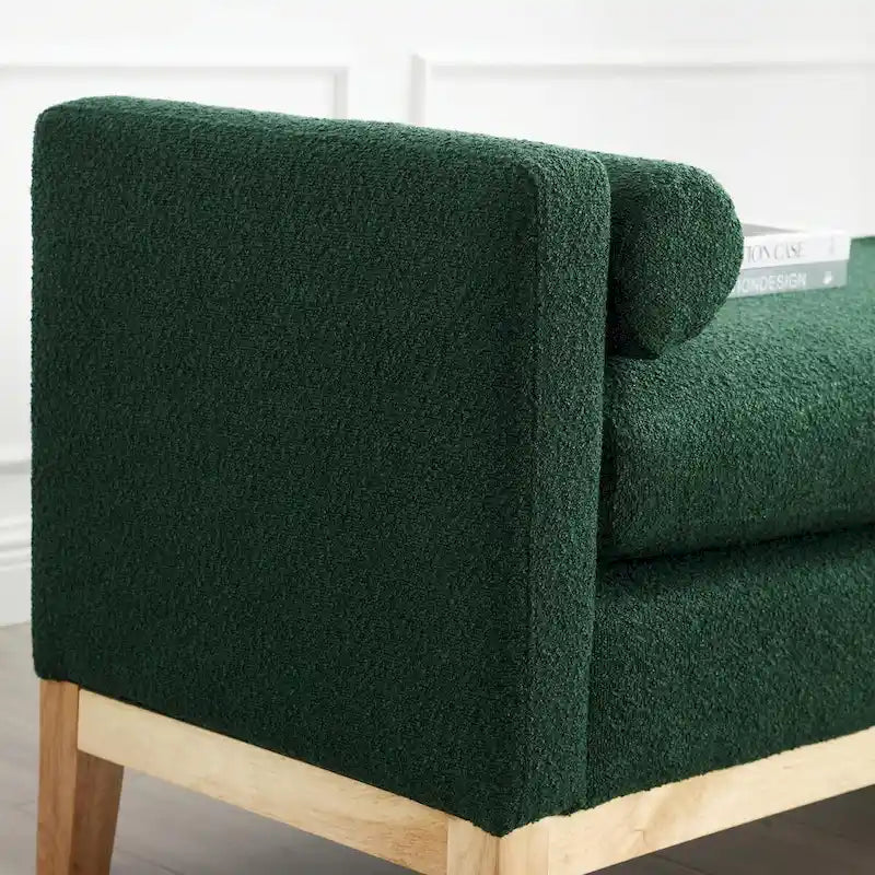 Elegante panca ottomana imbottita da 53.5 con gambe in legno e cuscini cilindrici