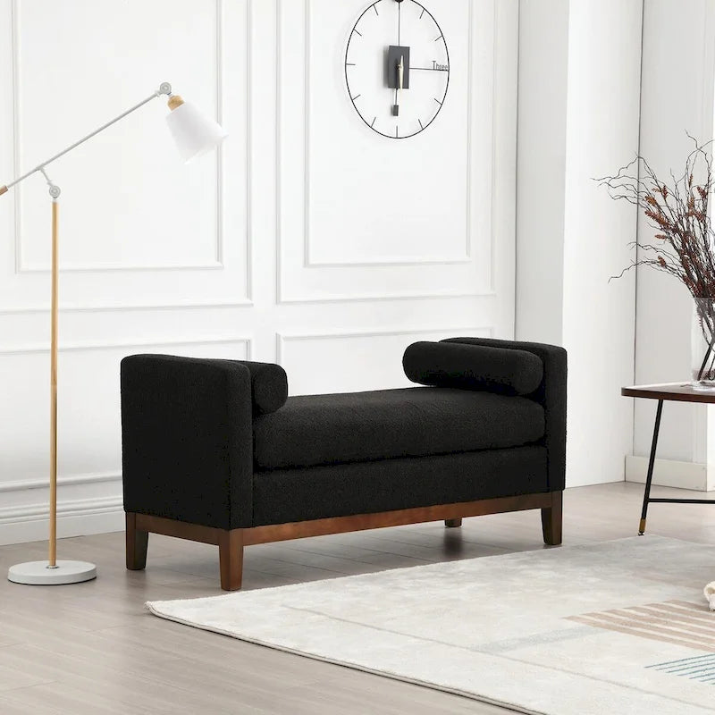 Elegante panca ottomana imbottita da 53.5 con gambe in legno e cuscini cilindrici