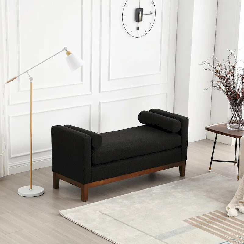 Elegante panca ottomana imbottita da 53.5 con gambe in legno e cuscini cilindrici