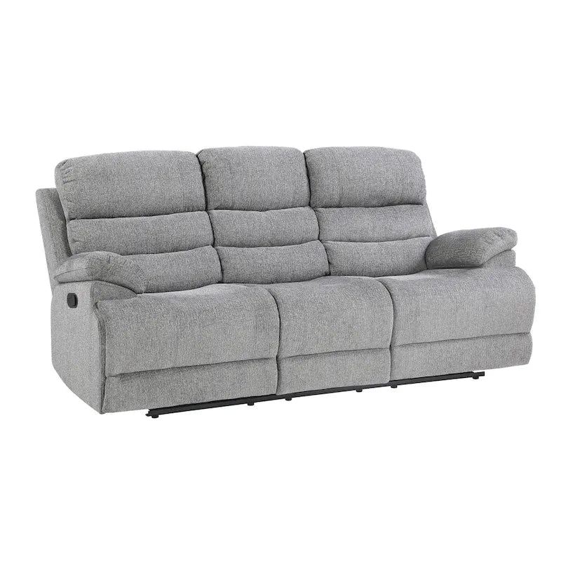 Canapé inclinable double manuel Leena de 84 po, chenille grise, en bois massif