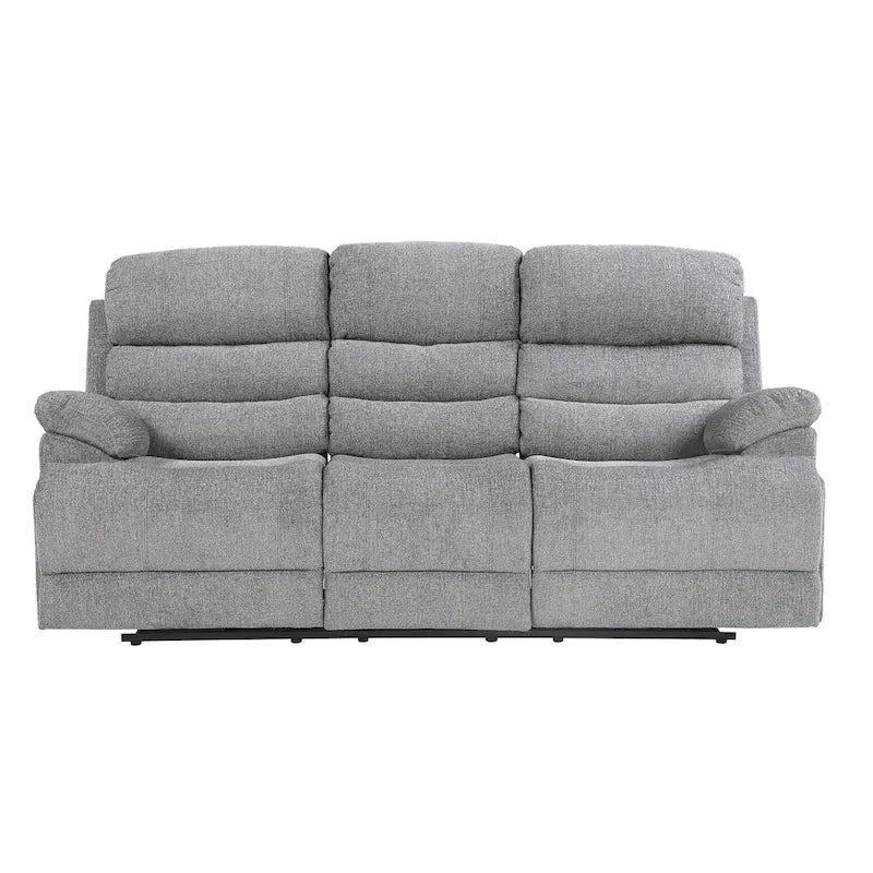 Canapé inclinable double manuel Leena de 84 po, chenille grise, en bois massif