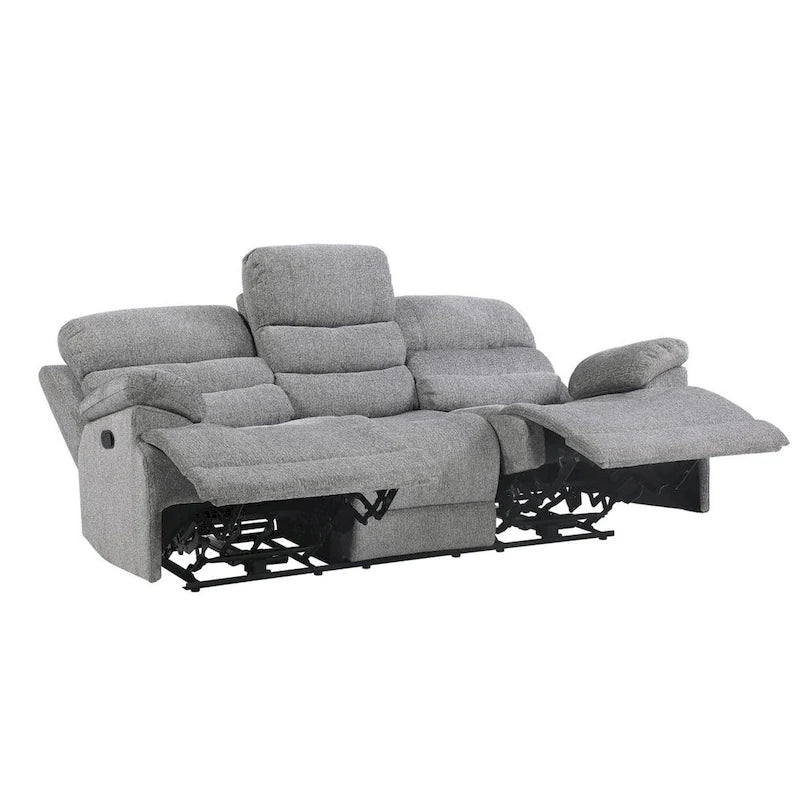Canapé inclinable double manuel Leena de 84 po, chenille grise, en bois massif