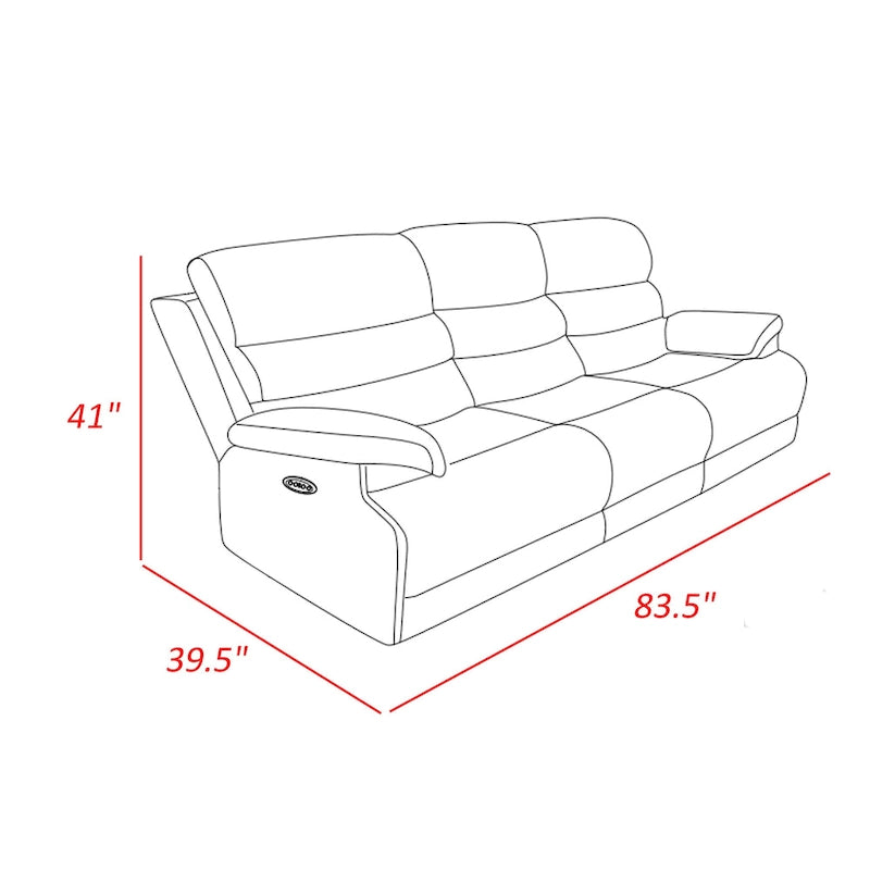 Canapé inclinable double manuel Leena de 84 po, chenille grise, en bois massif