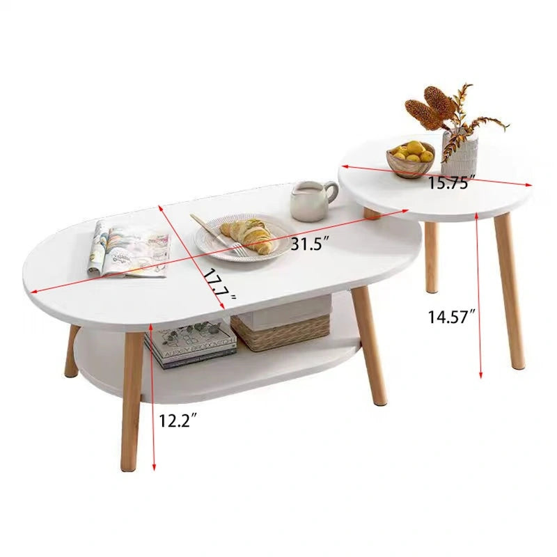 Ensemble de 2 tables basses ovales combinées pour balcon et salon, style moderne