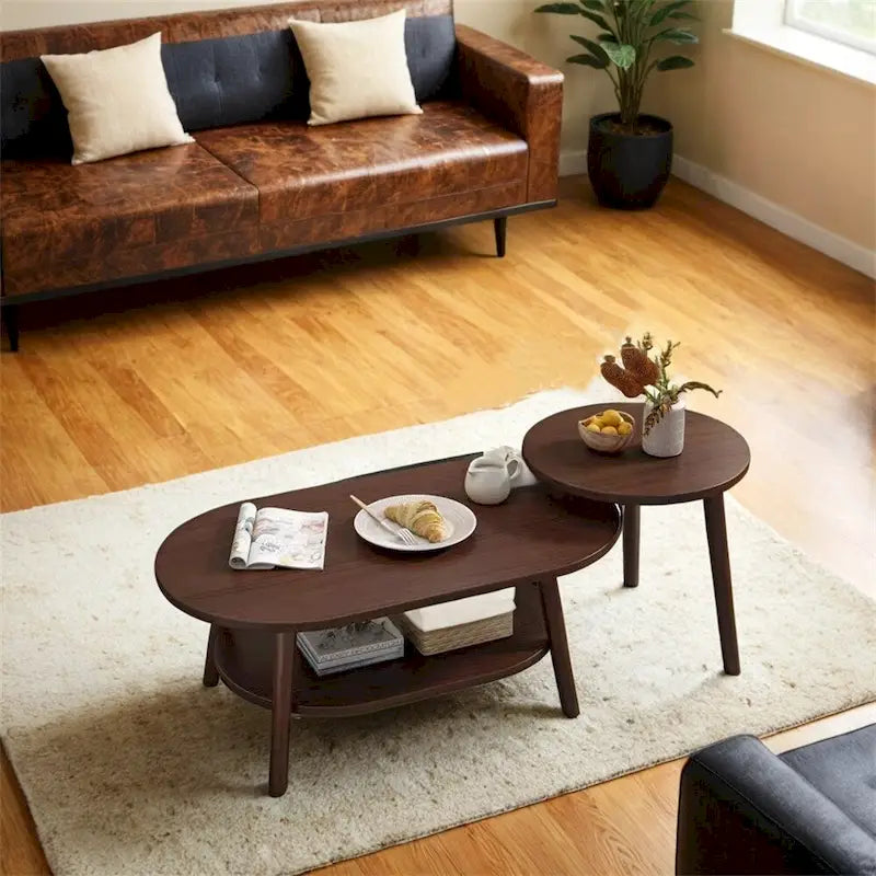 Ensemble de 2 tables basses ovales combinées pour balcon et salon, style moderne
