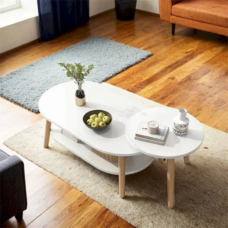 Ensemble de 2 tables basses ovales combinées pour balcon et salon, style moderne
