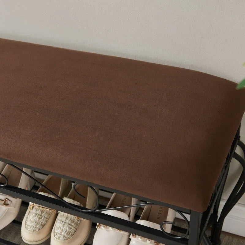 Mieres Schuhbank, 2-stöckiges Schuhregal für den Eingangsbereich, Aufbewahrungsorganizer mit gepolstertem Sitz, 39,37 Zoll offene Schuhbank mit Organizer
