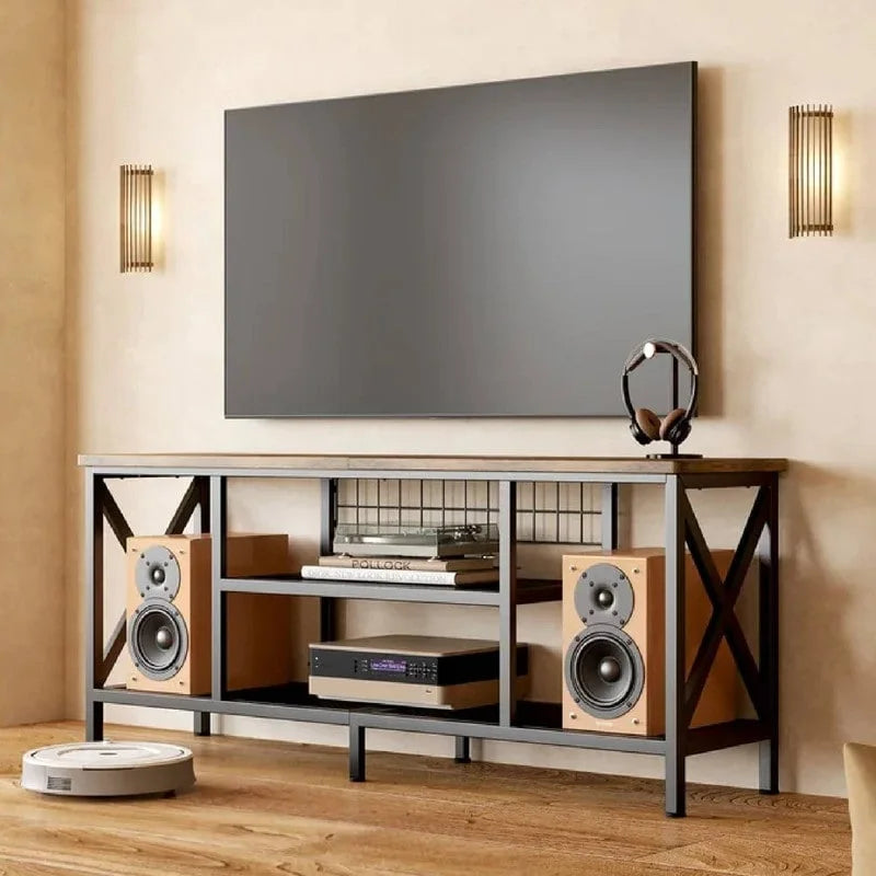 Mobile TV industriale per televisori, consolle TV per camera da letto con ripiani aperti
