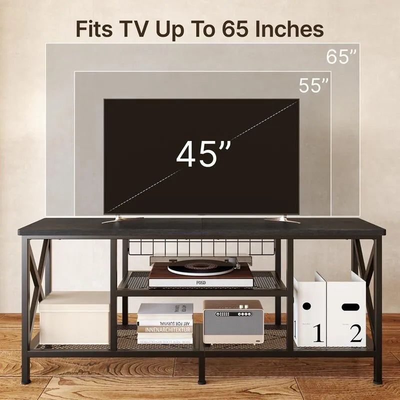 Mobile TV industriale per televisori, consolle TV per camera da letto con ripiani aperti