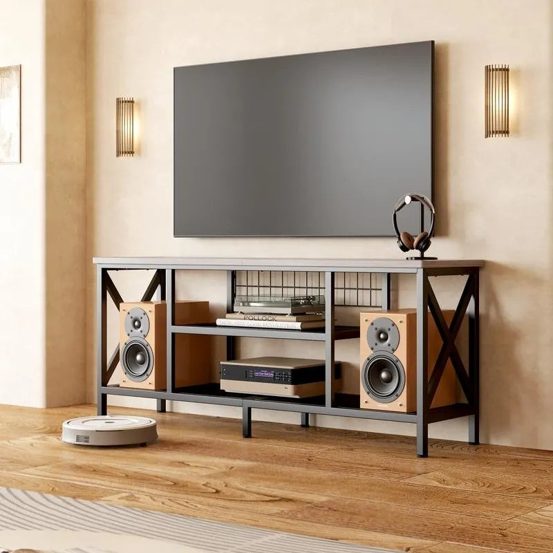 Mobile TV industriale per televisori, consolle TV per camera da letto con ripiani aperti