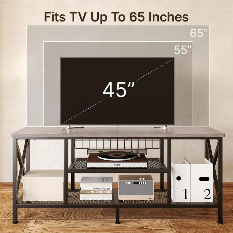 Mobile TV industriale per televisori, consolle TV per camera da letto con ripiani aperti