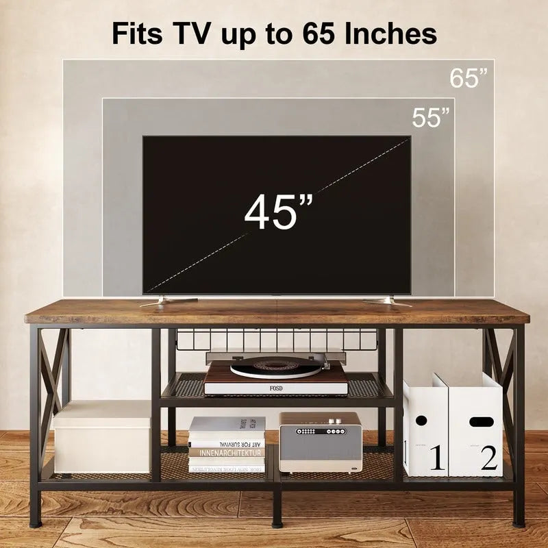 Mobile TV industriale per televisori, consolle TV per camera da letto con ripiani aperti