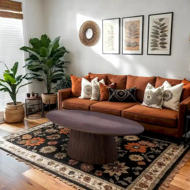 Moderner Couchtisch aus braunem Holz im Mid-Century-Stil mit geriffeltem Sockel – Wohnzimmermöbel