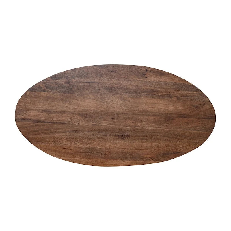 Moderner Couchtisch aus braunem Holz im Mid-Century-Stil mit geriffeltem Sockel – Wohnzimmermöbel