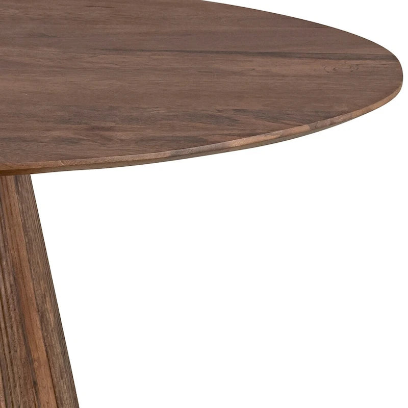 Moderner Couchtisch aus braunem Holz im Mid-Century-Stil mit geriffeltem Sockel – Wohnzimmermöbel