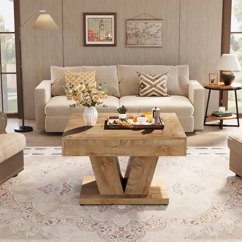 Table basse carrée en bois de 31.5 pouces, table centrale à cocktails ou à thé
