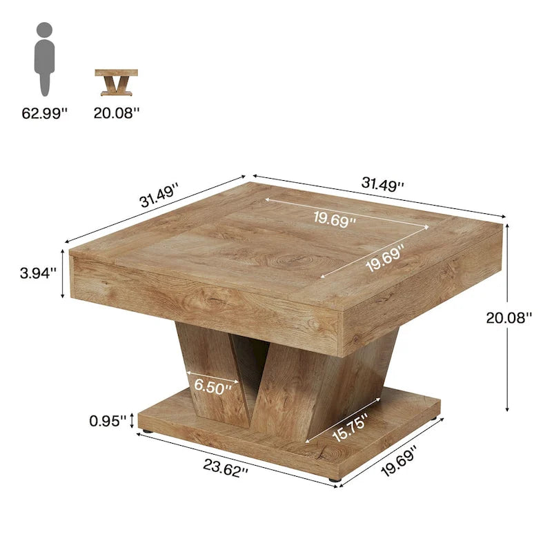 Table basse carrée en bois de 31.5 pouces, table centrale à cocktails ou à thé