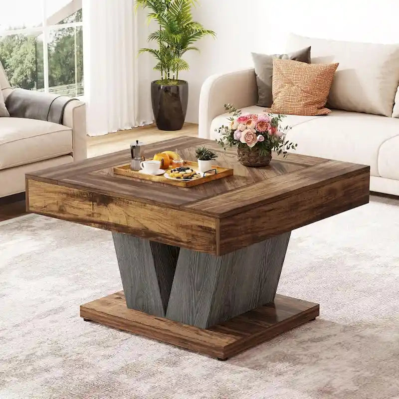 Table basse carrée en bois de 31.5 pouces, table centrale à cocktails ou à thé