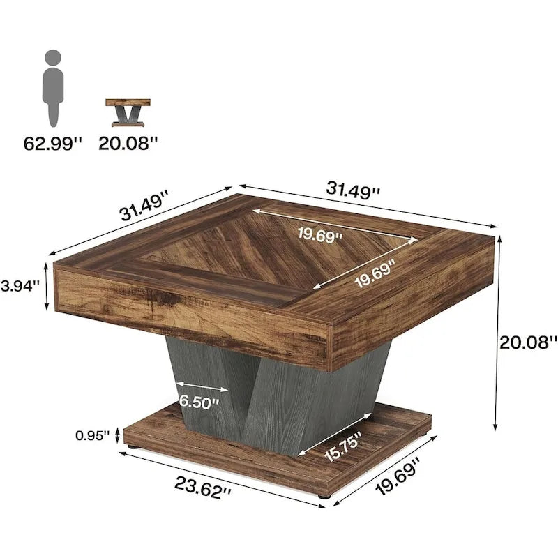 Table basse carrée en bois de 31.5 pouces, table centrale à cocktails ou à thé