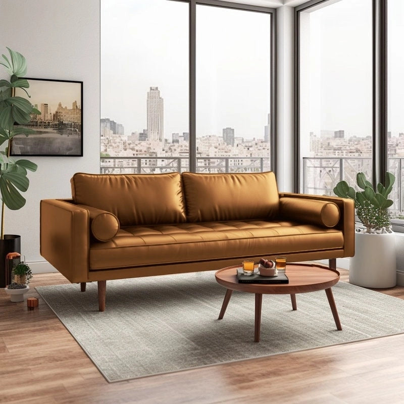 Kwadratowa sofa Monica 70 z podłokietnikami o prostokątnym przekroju, z ekoskóry