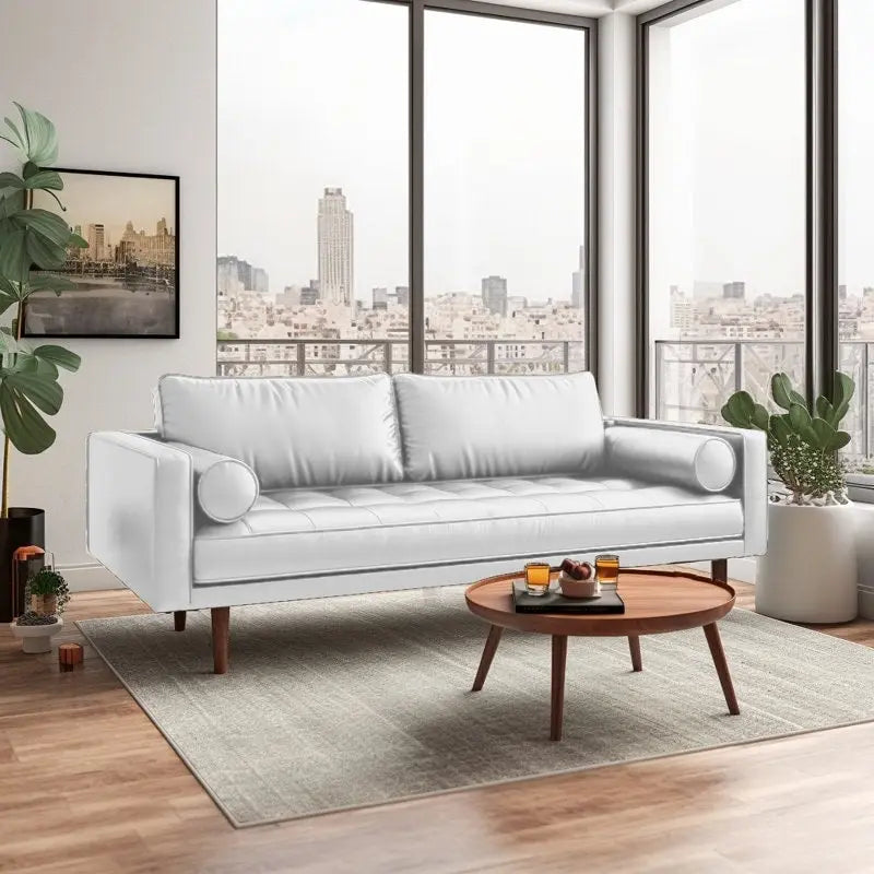 Canapé Monica de 70 pouces en similicuir avec accoudoirs carrés
