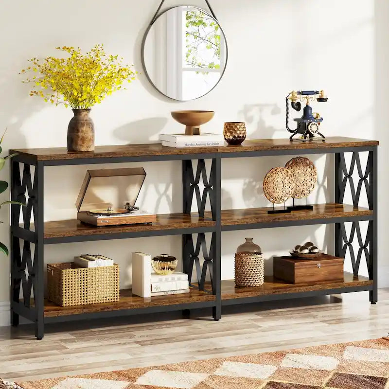 Mesa consola de 3 niveles, mesa industrial para sofá de 70.9 pulgadas, mesa larga para recibidor y entrada