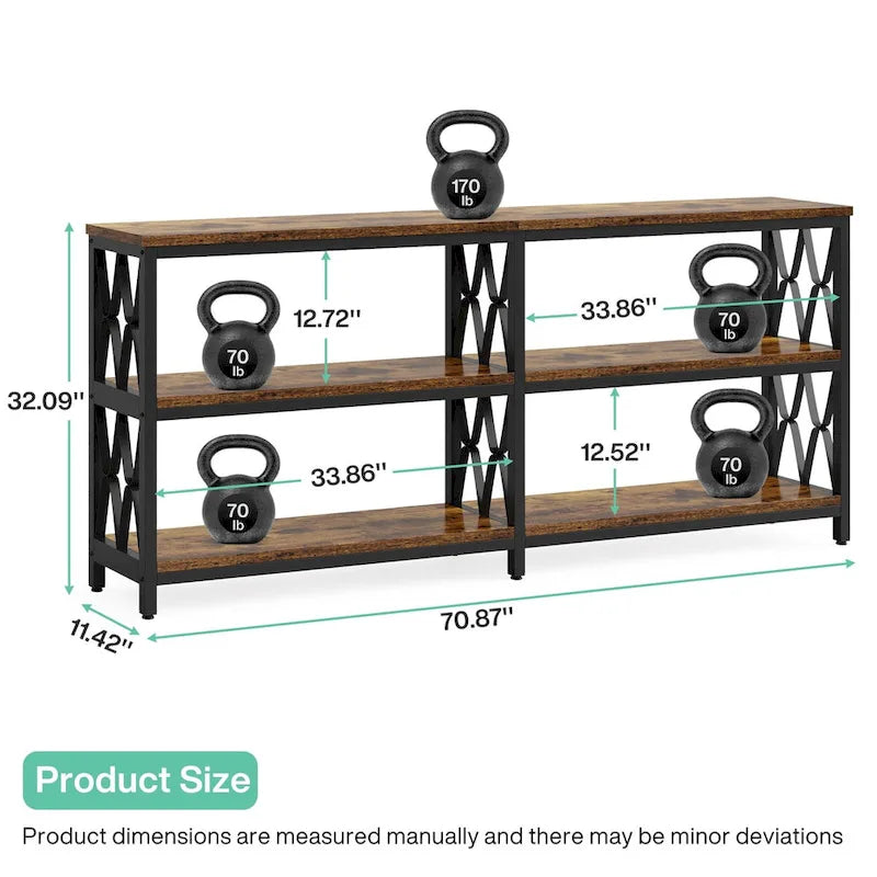 Mesa consola de 3 niveles, mesa industrial para sofá de 70.9 pulgadas, mesa larga para recibidor y entrada