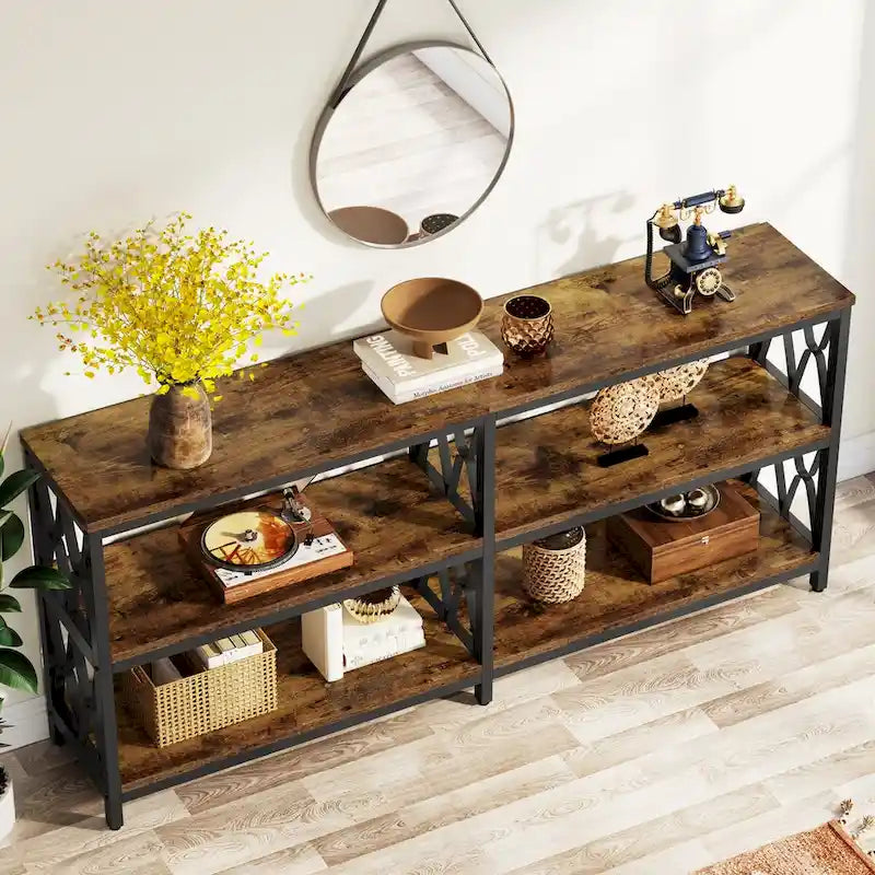 Mesa consola de 3 niveles, mesa industrial para sofá de 70.9 pulgadas, mesa larga para recibidor y entrada