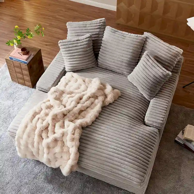 Moderni kahden hengen vuodesohva, mukava Cloud Couch -päivävuode pehmeällä pörröisellä vakosamettiverhoilulla
