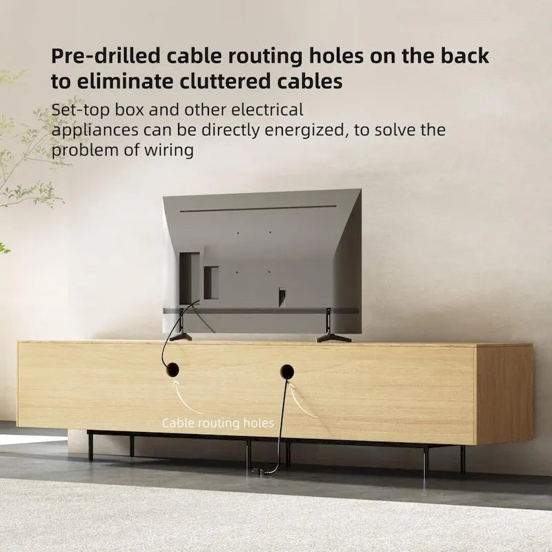 Stylish mid-century modern TV stand for up to 80 TVs. Ample storage for media devices, cable management. easy assembly.