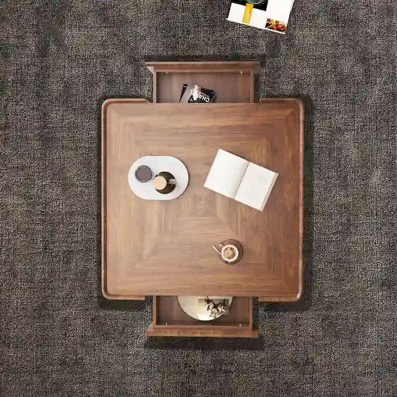 Table basse carrée moderne en bois au style moderne du milieu du siècle avec tiroirs