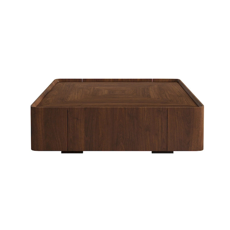 Table basse carrée moderne en bois au style moderne du milieu du siècle avec tiroirs