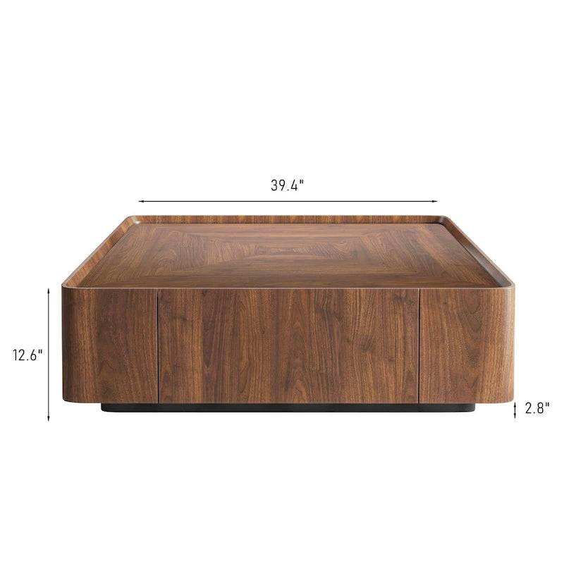 Table basse carrée moderne en bois au style moderne du milieu du siècle avec tiroirs