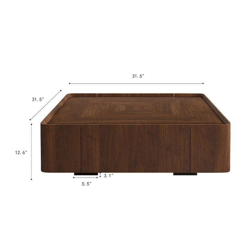 Table basse carrée moderne en bois au style moderne du milieu du siècle avec tiroirs