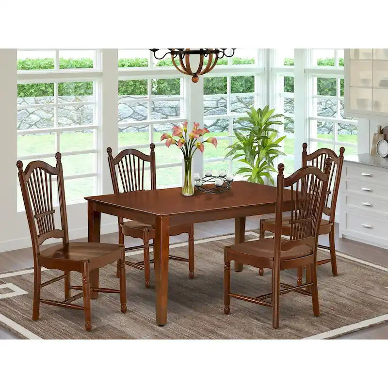 East West Furniture étkezőasztal-garnitúra – téglalap alakú konyhaasztal és étkezőszékek – mahagóni (darabváltozatok)