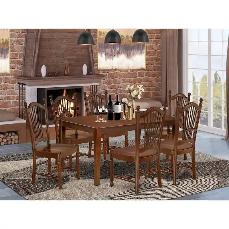East West Furniture étkezőasztal-garnitúra – téglalap alakú konyhaasztal és étkezőszékek – mahagóni (darabváltozatok)