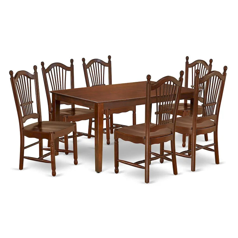 East West Furniture étkezőasztal-garnitúra – téglalap alakú konyhaasztal és étkezőszékek – mahagóni (darabváltozatok)