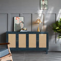 Roomfitters handgefertigtes Premium-Maserungs-Paneel, Rattan-Sideboard und Buffettschrank, Akzent-Aufbewahrungsschrank, Marineblau – N/A