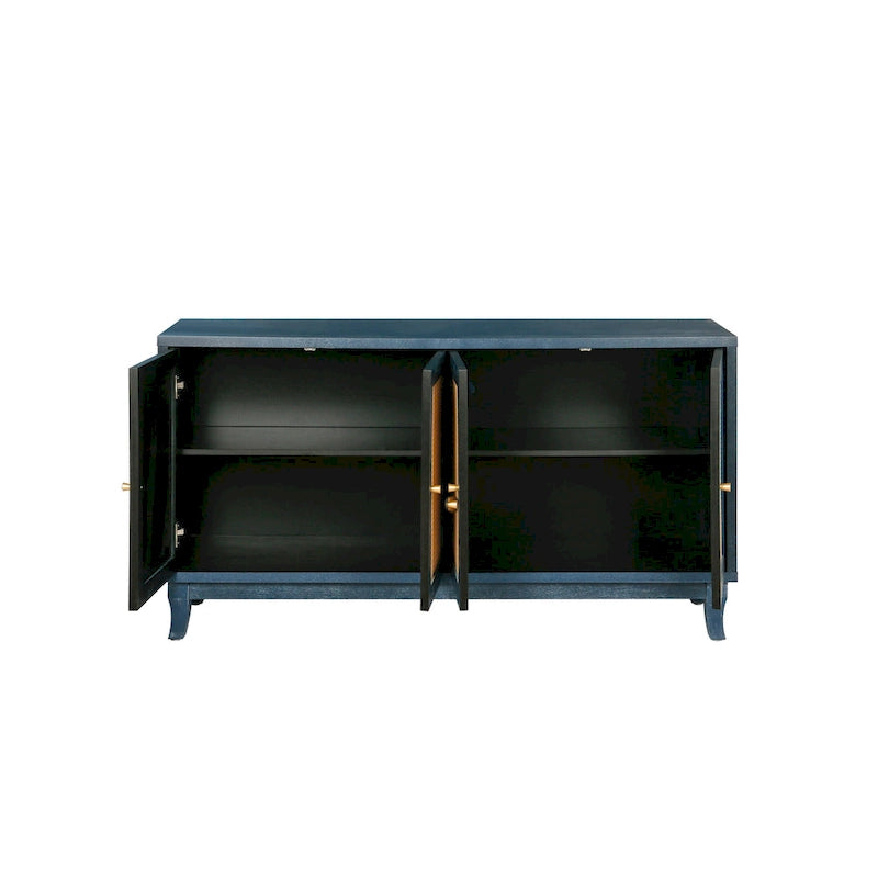 Roomfitters handgefertigtes Premium-Maserungs-Paneel, Rattan-Sideboard und Buffettschrank, Akzent-Aufbewahrungsschrank, Marineblau – N/A