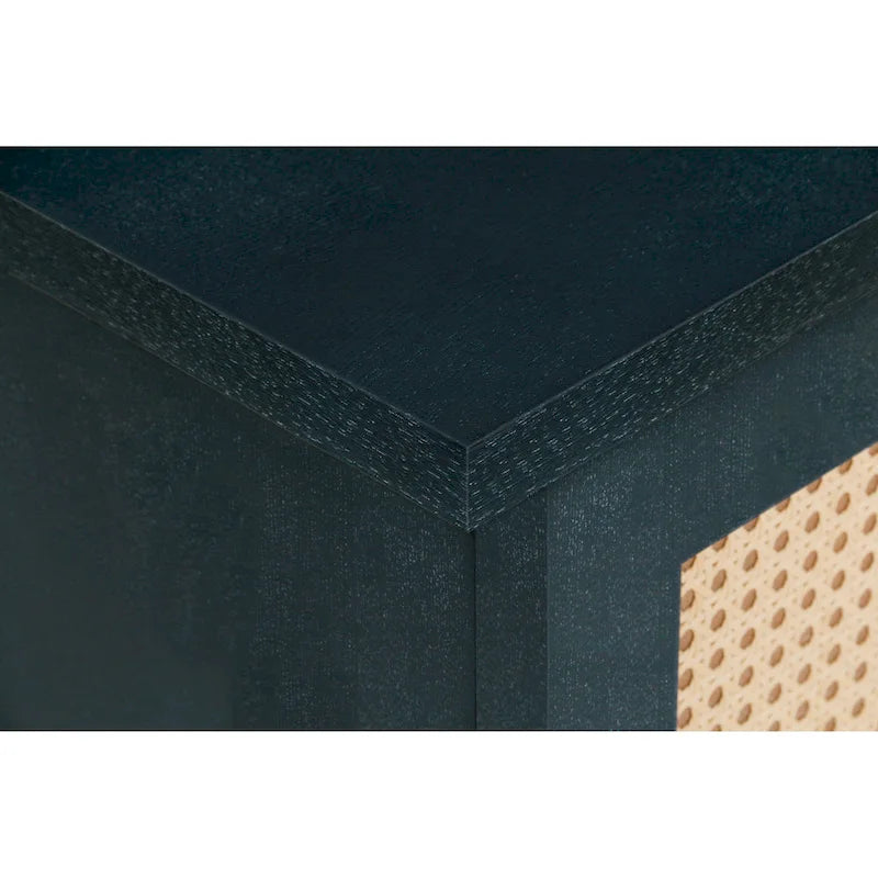 Roomfitters handgefertigtes Premium-Maserungs-Paneel, Rattan-Sideboard und Buffettschrank, Akzent-Aufbewahrungsschrank, Marineblau – N/A