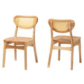 Nenet Esszimmerstuhl-Set aus 2 Stühlen im Mid-Century-Modern-Stil, Eichenholz mit brauner Oberfläche und Rattan
